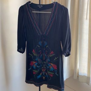 Black A-Line Dress with Colorful Design